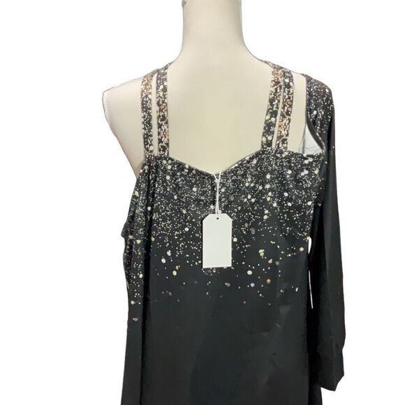 Unbranded Black Splatter Double Strap Cold Shoulder Knee length Dress Sz XXL - Picture 4 of 6
